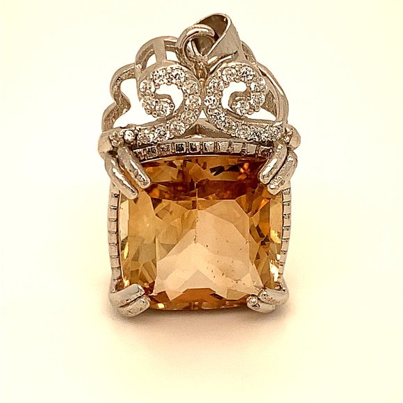 Precious Topaz 12.60ct White Gold Silver Pendant - Picture 1 of 6